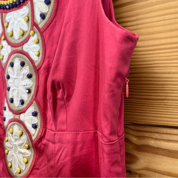 Boden Dress 10R Pink Beaded Embroidered Cotton Stretch Shift Sleeveless - Picture 7 of 13